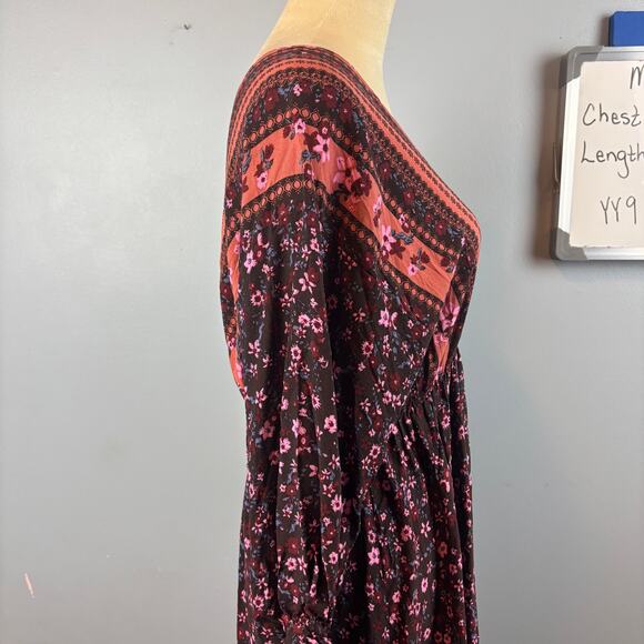 NWT Umgee Cocoa Mixed Print Midi Dress High Low Ruffle V-Neck Boho Feminine Med - Picture 6 of 10